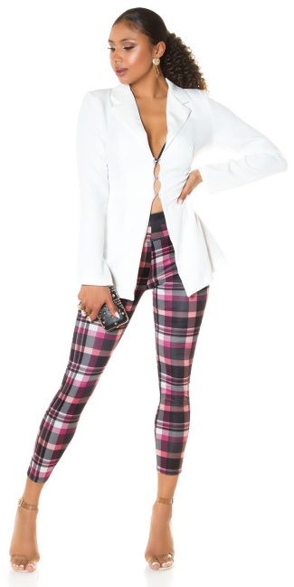 high-waist trousers with checked pattern Pink